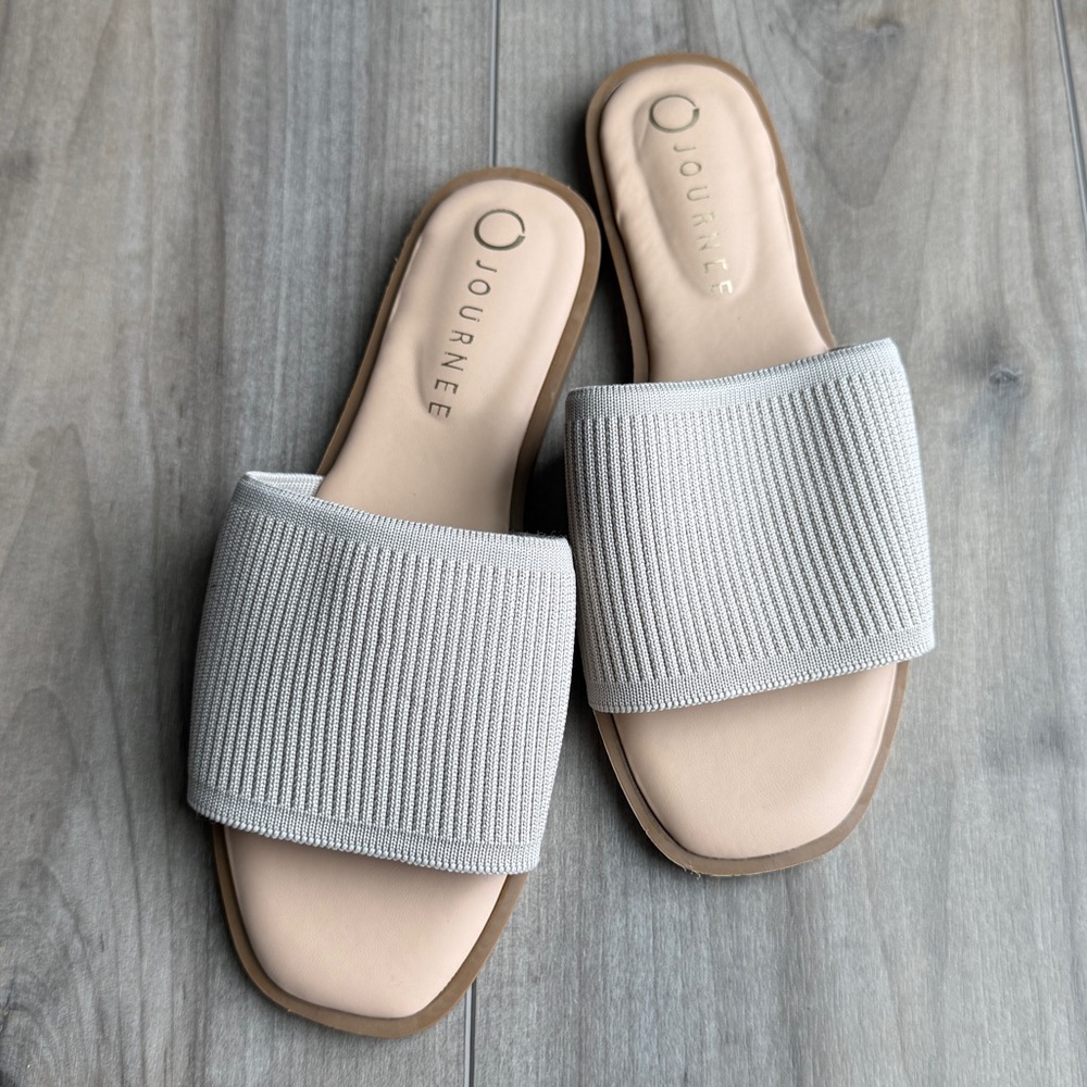 PRISILLA SLIDE SANDALS IN KNIT FABRIC - Wide - Taupe
